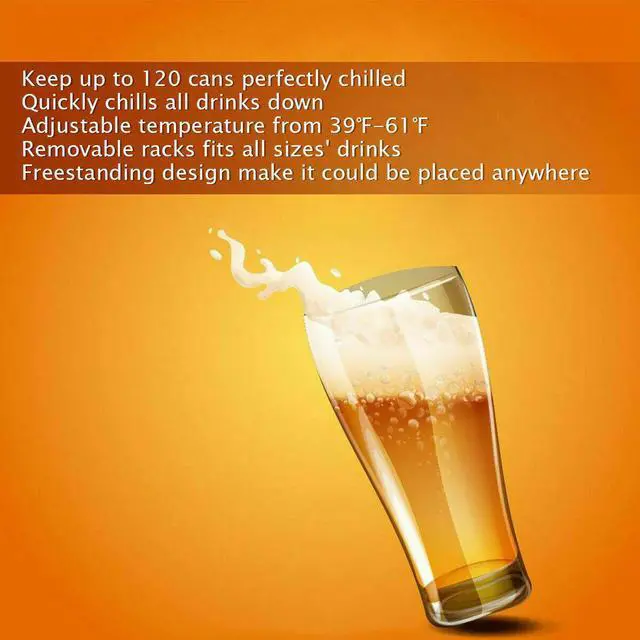 Alt view image 3 of 6 - 120 Can Mini Beverage Refrigerator Beer Wine Soda Drink Cooler Fridge Glass Door