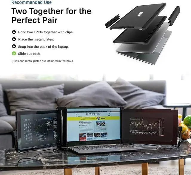 Alt view image 7 of 7 - Portable Monitor for Laptops - Mobile Pixels 12.5'' Trio Screen Extender for 13''-14'' laptops,1080P Full HD IPS Screen,USB A/Type-C Plug and Play,Windows/Android/Mac Compatible (One Trio Monitor)