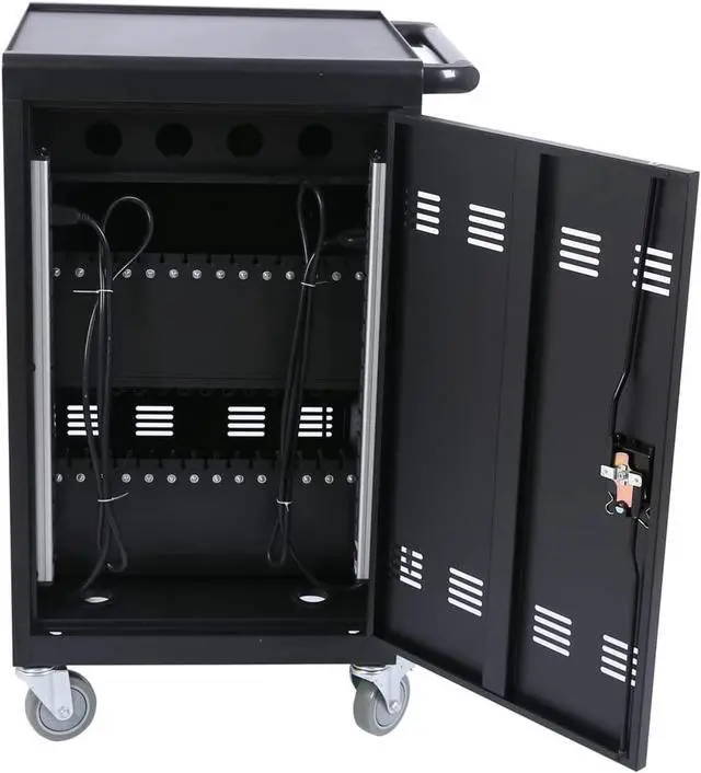 Alt view image 3 of 7 - Laptop and Tablet Storage Cart, Mobile Charging Cart and Cabinet for Up to 30 Units, with Charging Port Screen Size Up to 17", Fits Chromebook, Tablet, Laptop, Suitable for School, Business - Upgraded