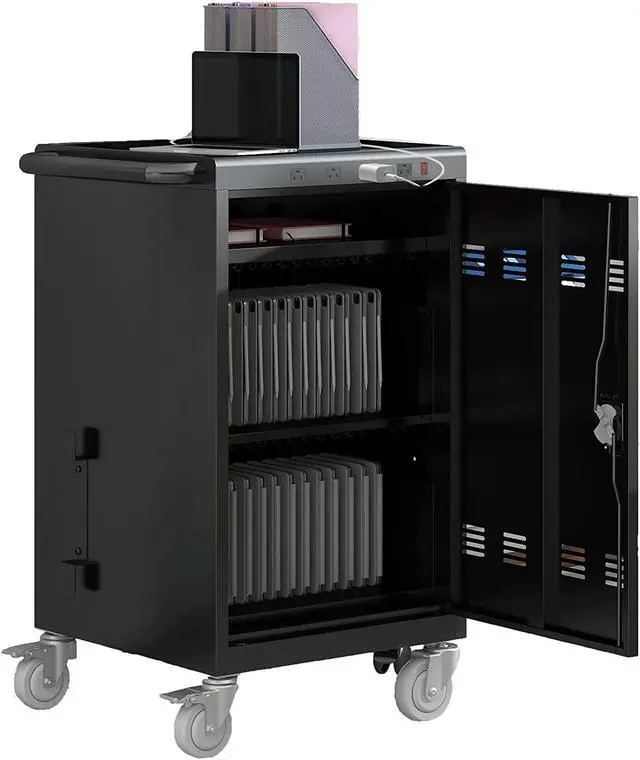 Main image of Laptop and Tablet Storage Cart, Mobile Charging Cart and Cabinet for Up to 30 Units, with Charging Port Screen Size Up to 17", Fits Chromebook, Tablet, Laptop, Suitable for School, Business - Upgraded