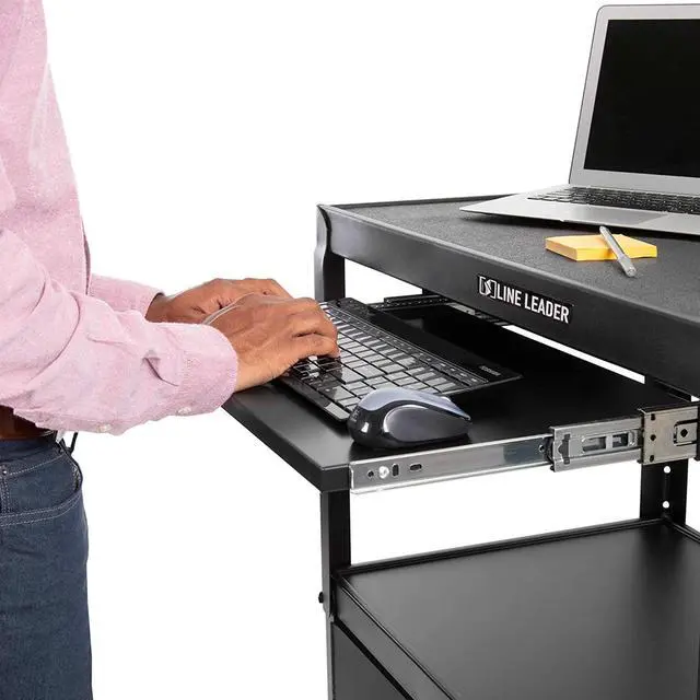 Alt view image 5 of 7 - AV Cart with Locking Cabinet | Height Adjustable Utility Cart with Extra Storage | Power Strip and Cord Management | Great for Presentations (Black / 24 x 18)
