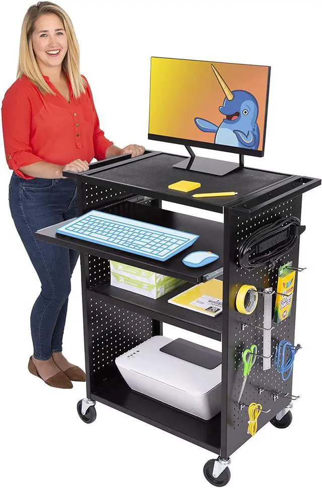 Main image of StellarAV Cart | Reimagine Your Teacher Cart with Revolutionary Pegboard Siding&12 Movable Peg Hooks forCustomizableStorage | UL Safety Certified Mobile Workstation with Keyboard Tray