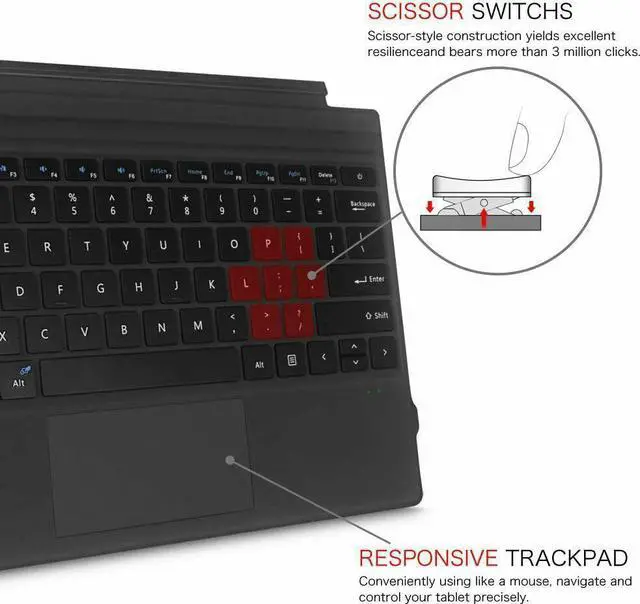 Alt view image 4 of 7 - Type Cover For Microsoft Surface Pro 7 6 5 4 3 Slim Wireless Bluetooth Keyboard