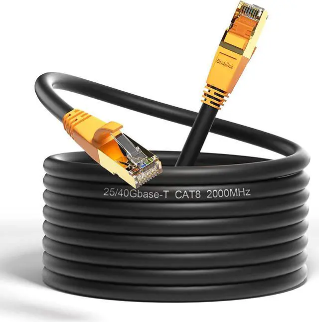Main image of Cat8 Ethernet Cable 100ft, Indoor & Outdoor LAN Cable 26AWG Heavy Duty Waterproof Networking Patch Cable Shielded Durable Gold Plated RJ45 Connector for Router Modem Gaming PC TV PS4 Mac Laptop Xbox