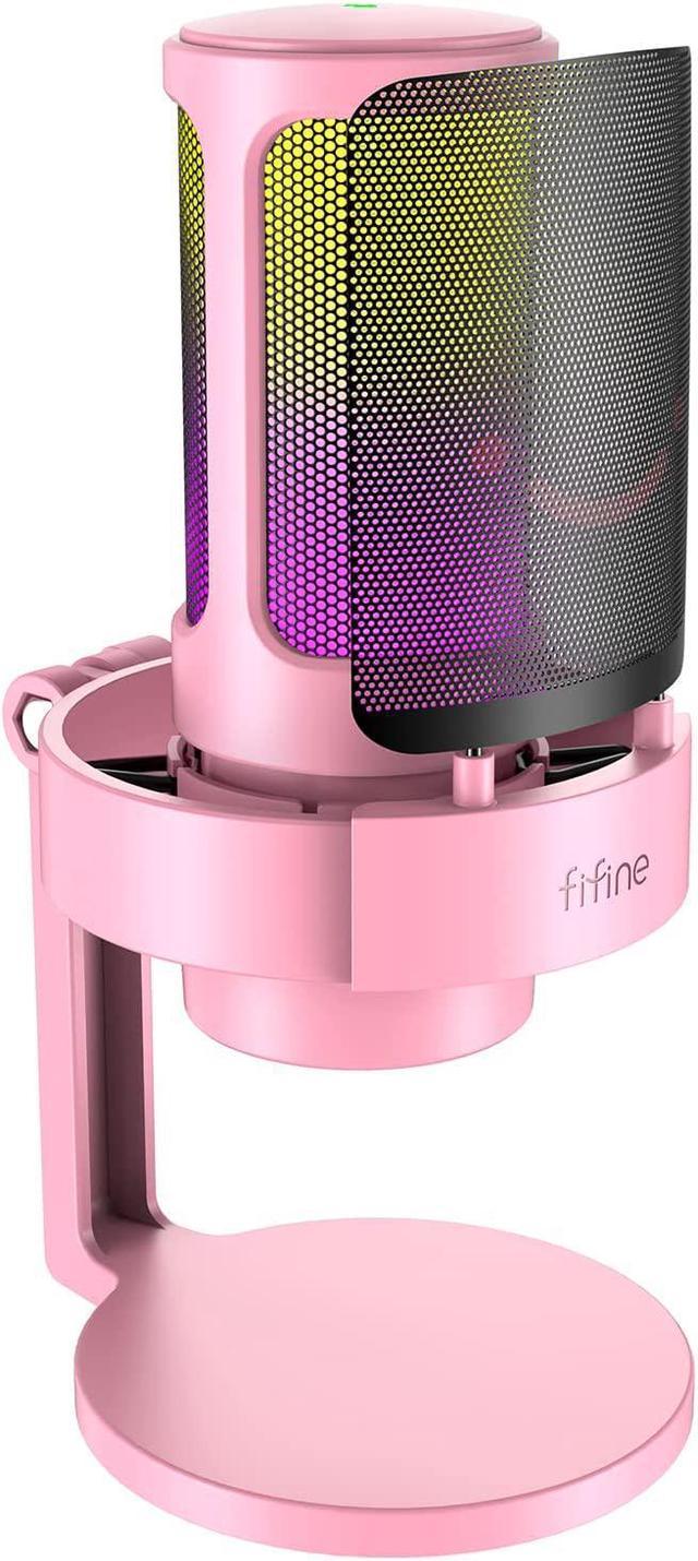 USB Streaming Gaming Microphone, FIFINE AMPLIGAME PC Condenser Desktop Mic  for Video, Home use, , with RGB Control, Gain Knob, 3.5mm Headphone  Jack, Shock Mount, on Computer/PS4/PS5 