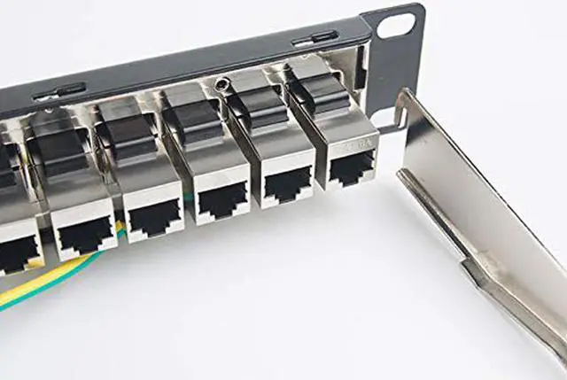 Alt view image 3 of 5 - 24 Port CAT6A RJ45 Through Coupler Patch Panel with Back Bar, Wallmount or Rackmount, Compatible with Cat5, Cat5e, Cat6, Cat6A, UTP STP Cabling (CAT6a Shielded, 24-Port)