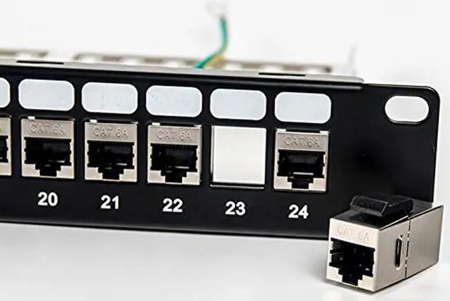 Alt view image 2 of 5 - 24 Port CAT6A RJ45 Through Coupler Patch Panel with Back Bar, Wallmount or Rackmount, Compatible with Cat5, Cat5e, Cat6, Cat6A, UTP STP Cabling (CAT6a Shielded, 24-Port)