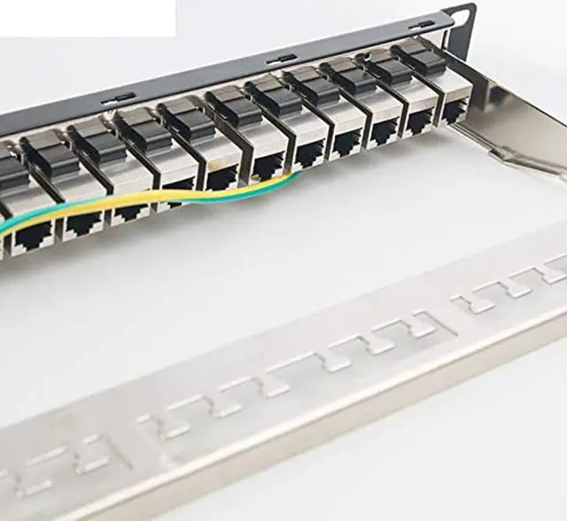 Alt view image 4 of 5 - 24 Port CAT6A RJ45 Through Coupler Patch Panel with Back Bar, Wallmount or Rackmount, Compatible with Cat5, Cat5e, Cat6, Cat6A, UTP STP Cabling (CAT6a Shielded, 24-Port)