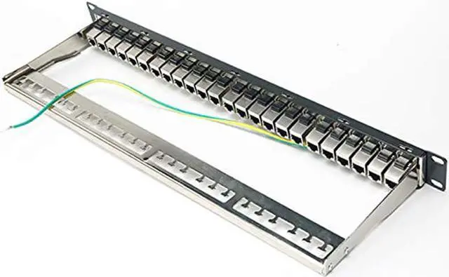 Alt view image 5 of 5 - 24 Port CAT6A RJ45 Through Coupler Patch Panel with Back Bar, Wallmount or Rackmount, Compatible with Cat5, Cat5e, Cat6, Cat6A, UTP STP Cabling (CAT6a Shielded, 24-Port)
