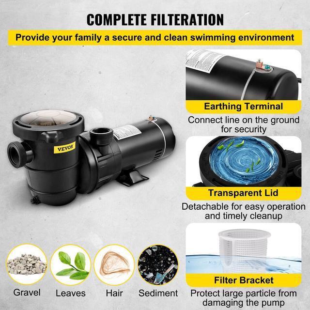 Alt view image 6 of 7 - VEVOR Swimming Pool Pump 2HP 90 GPM w/ Strainer Filter Pump Above Ground