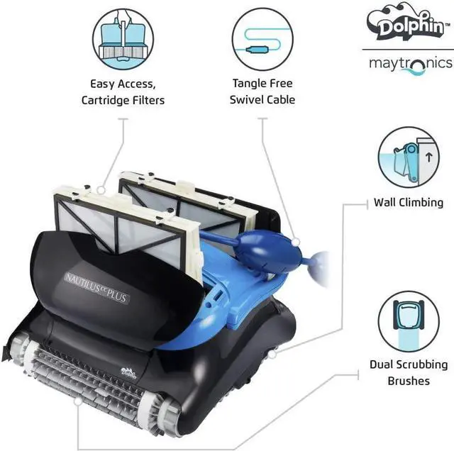 Alt view image 4 of 7 - Dolphin Nautilus CC Plus Robotic Pool [Vacuum] Cleaner - Ideal for In Ground Swimming Pools up to 50 Feet - Powerful Suction to Pick up Small Debris - Easy to Clean Top Load Filter Cartridges