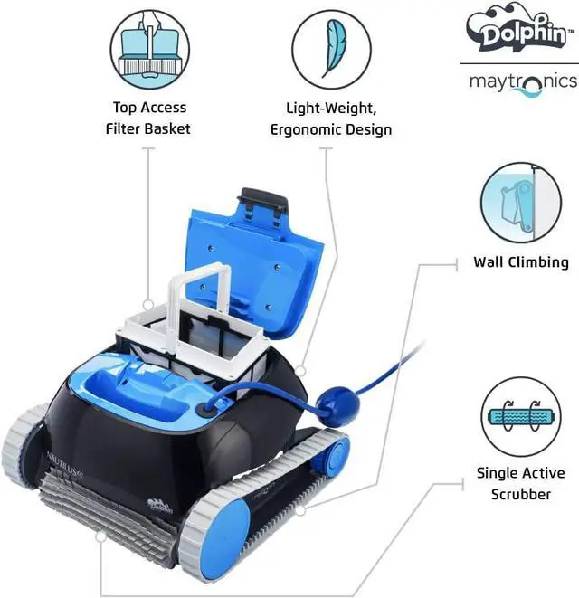 Alt view image 3 of 7 - DOLPHIN Nautilus CC Robotic Pool Vacuum Cleaner with Universal Caddy and Classic Caddy Cover, Ideal for Above and In-Ground Swimming Pools up to 33 Feet