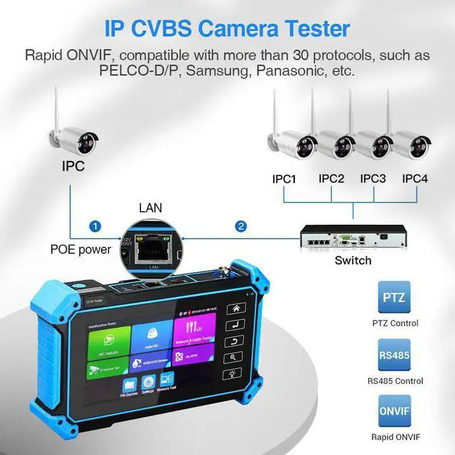 Alt view image 6 of 7 - 5" HD 8MP IP CCTV Camera Tester AHD CVI TVI Security Monitor Test 4K H.265 Video