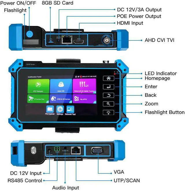 Alt view image 7 of 7 - 5" HD 8MP IP CCTV Camera Tester AHD CVI TVI Security Monitor Test 4K H.265 Video