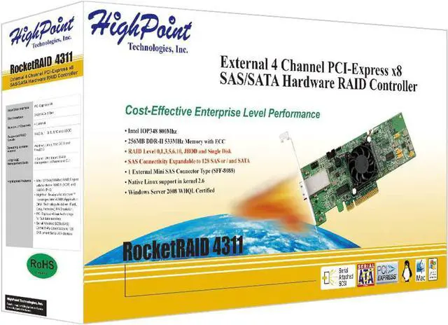 Alt view image 2 of 3 - HighPoint RocketRAID 4311 4-Channel PCI-Express x8 SAS 3Gb/s RAID Controller