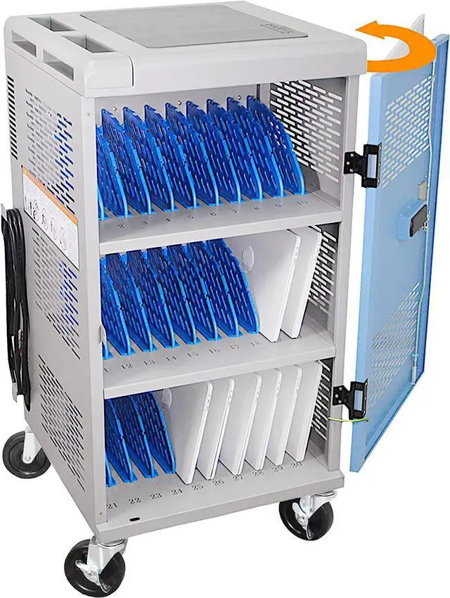 Main image of Fully Assembled 30 Unit Multi Device Charging Station for Chromebook, iPad, 14'' Laptop - Pre Built Computer Charging Cart with Charger Cable Management, Circuit Breaker, Grounding Protection