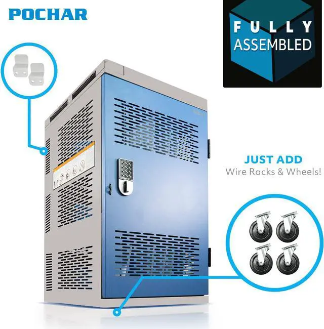 Alt view image 2 of 7 - Fully Assembled 30 Unit Multi Device Charging Station for Chromebook, iPad, 14'' Laptop - Pre Built Computer Charging Cart with Charger Cable Management, Circuit Breaker, Grounding Protection