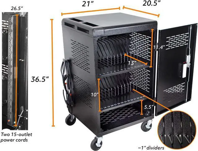 Alt view image 3 of 7 - 30 Device Laptop Charging Cart for Chromebook Storage - Classroom Charging Station for 30 Chromebook and Laptop Under 14 Inch Screen - Compact Mobile Charging and Storage Cart (Black)