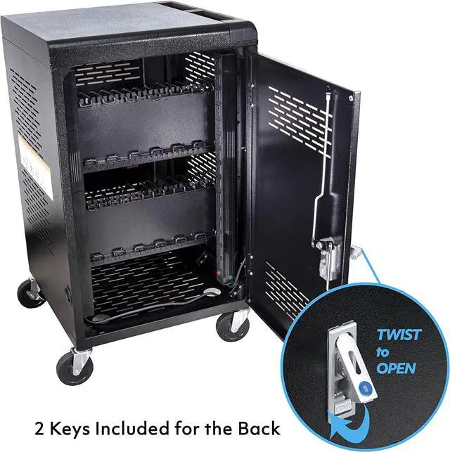 Alt view image 4 of 7 - 30 Device Laptop Charging Cart for Chromebook Storage - Classroom Charging Station for 30 Chromebook and Laptop Under 14 Inch Screen - Compact Mobile Charging and Storage Cart (Black)