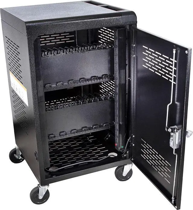 Alt view image 6 of 7 - 30 Device Laptop Charging Cart for Chromebook Storage - Classroom Charging Station for 30 Chromebook and Laptop Under 14 Inch Screen - Compact Mobile Charging and Storage Cart (Black)