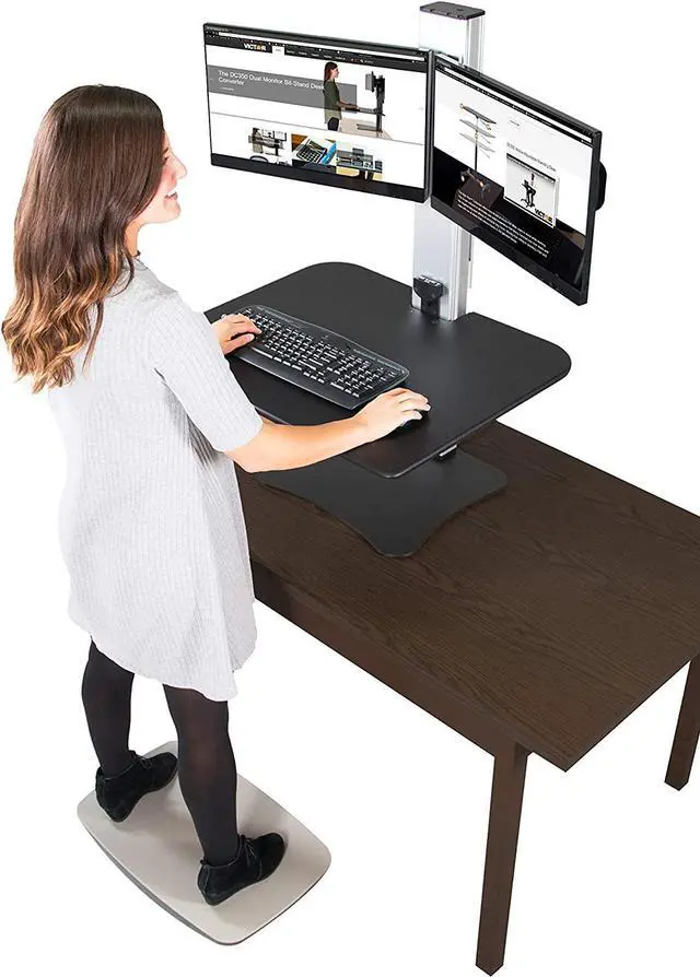 Main image of Dual Monitor Electric Standing Desk, Black, 28 inch Wide Work Surface, Compatible with Any Standard Desk, Monitor Mount Included