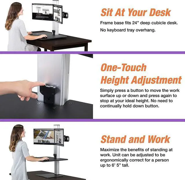 Alt view image 5 of 6 - Dual Monitor Electric Standing Desk, Black, 28 inch Wide Work Surface, Compatible with Any Standard Desk, Monitor Mount Included