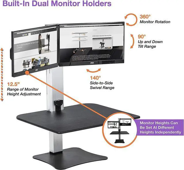 Alt view image 3 of 6 - Dual Monitor Electric Standing Desk, Black, 28 inch Wide Work Surface, Compatible with Any Standard Desk, Monitor Mount Included