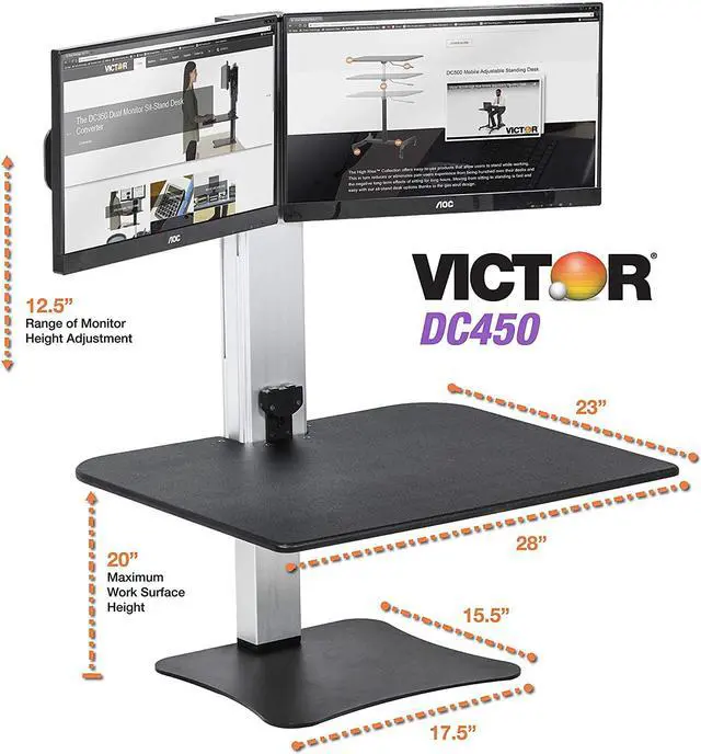 Alt view image 4 of 6 - Dual Monitor Electric Standing Desk, Black, 28 inch Wide Work Surface, Compatible with Any Standard Desk, Monitor Mount Included