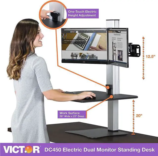 Alt view image 6 of 6 - Dual Monitor Electric Standing Desk, Black, 28 inch Wide Work Surface, Compatible with Any Standard Desk, Monitor Mount Included