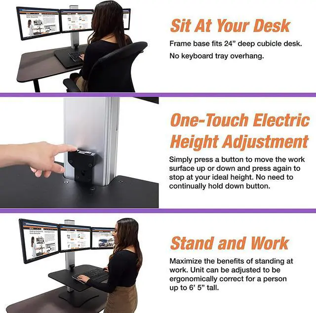Alt view image 5 of 5 - Victor Sit-Stand Desk, Triple Monitor, Black W/Aluminum