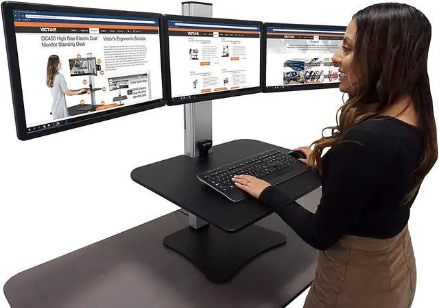 Main image of Victor Sit-Stand Desk, Triple Monitor, Black W/Aluminum