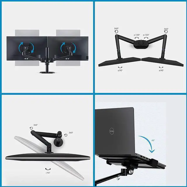 Alt view image 3 of 6 - Height Adjustable 3 in 1 Laptop Monitor Stand Compatible with 13 to 17.3 inch Laptop, Hold 2 Monitors 11 to 27 inch with Vesa, Monitor Desk Stand arm Riser Mount Stand Workstation (Black)