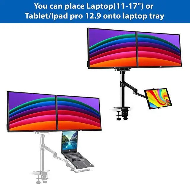 Alt view image 6 of 6 - Height Adjustable 3 in 1 Laptop Monitor Stand Compatible with 13 to 17.3 inch Laptop, Hold 2 Monitors 11 to 27 inch with Vesa, Monitor Desk Stand arm Riser Mount Stand Workstation (Black)