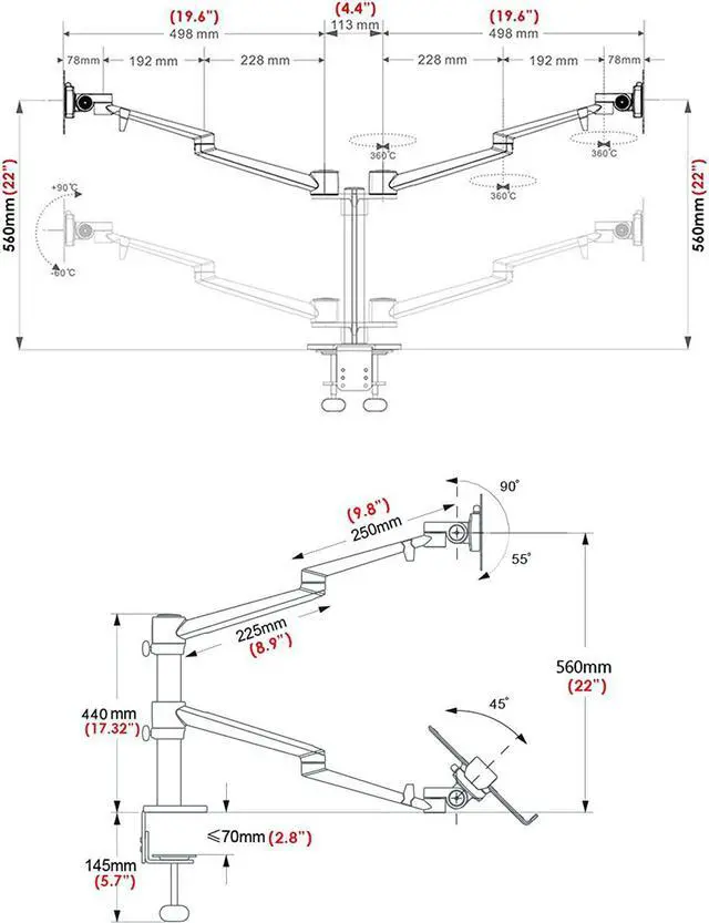 Alt view image 5 of 6 - Height Adjustable 3 in 1 Laptop Monitor Stand Compatible with 13 to 17.3 inch Laptop, Hold 2 Monitors 11 to 27 inch with Vesa, Monitor Desk Stand arm Riser Mount Stand Workstation (Black)