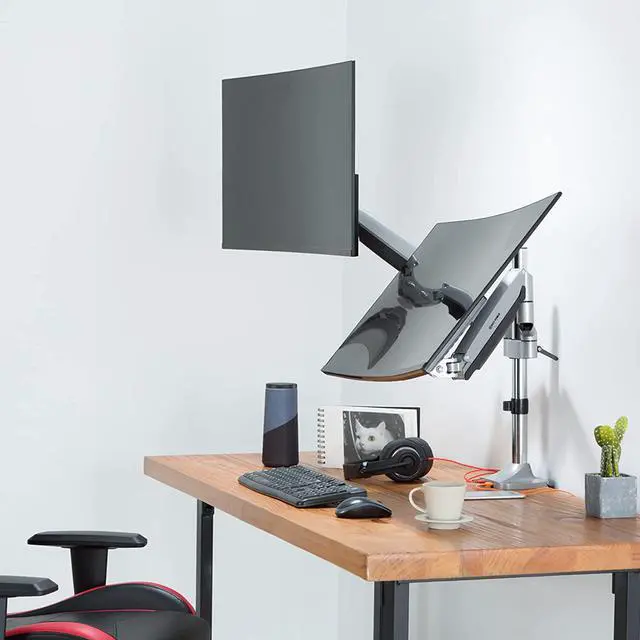 Alt view image 5 of 5 - Dual 13"-32" Monitor Arm Desk Mount fits Two Flat/Curved Monitor Full Motion Height Swivel Tilt Rotation Adjustable Monitor Arm - Extra Tall Pole/VESA/C-Clamp/Grommet/Cable Management