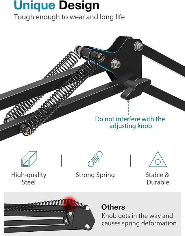 Alt view image 3 of 6 - Mic Arm Microphone Stand Boom Suspension Stand with 3/8" to 5/8" Screw Adapter Clip for Blue Yeti Snowball, HyperX QuadCast, Yeti x and other Mic, Medium