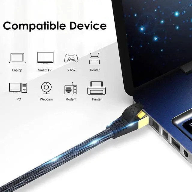 Alt view image 5 of 7 - Cat 8 Ethernet Cable 200ft, Ciwoda Outdoor, Indoor Nylon Braided Cat 8 Cable, Heavy Duty 26AWG 40Gbps, 2000MHz, S/FTP Patch Cord for Xbox, POE, PS5, Router