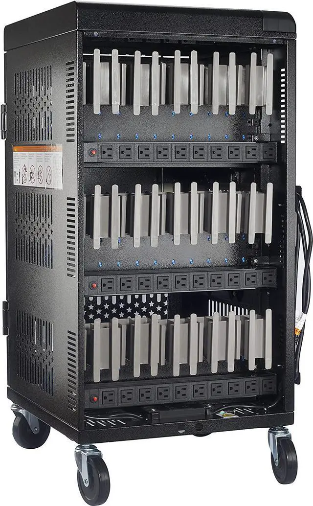 Alt view image 3 of 7 - Fully Assembled Heavy-Duty Assembled 30 Bay Charging Cart for 30 Chromebook, Tablet, and 14-inch Laptop with Keypad Lock, Charger, and Cable Organization, Metateel Mobile Charging Storage Cart
