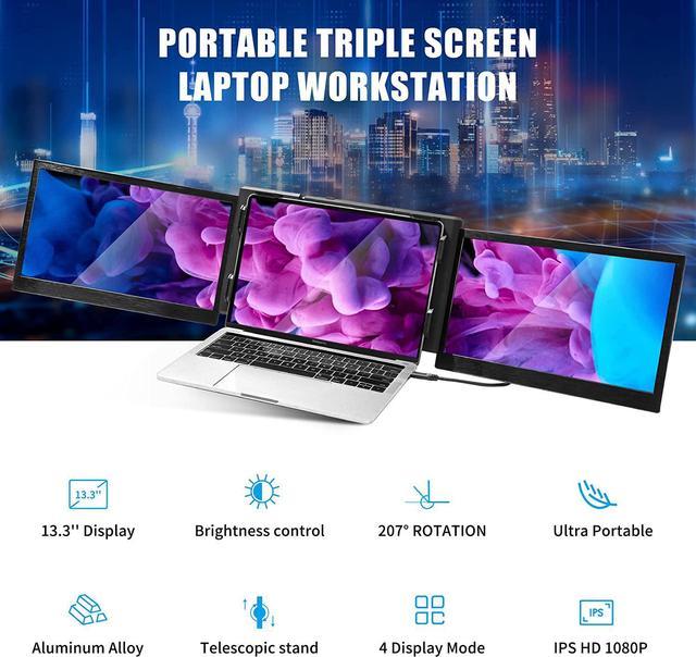 BQAA 13.3 Portable Dual Triple Portable Monitor for Laptop, Support M1  MacBook Laptop Screen Extension, FHD 1080P IPS Mobile Display Type-C/PD/TF  for