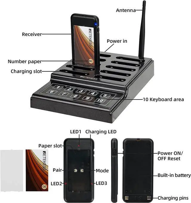 Alt view image 4 of 7 - Restaurant Pager System, Long Working Distance Pager, Restaurant Waiting Buzzers,10 Guest Pagers for Food Truck, Restaurant, Food Court