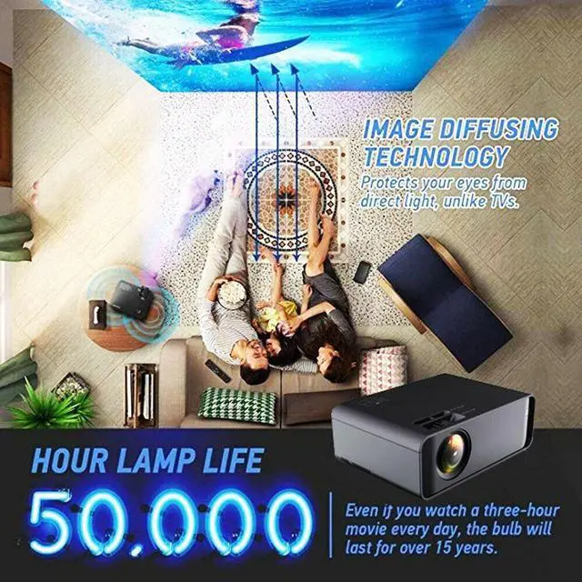 Alt view image 2 of 7 - Projector 23000 Lumens 1080P 3D LED 4K Mini WiFi Video Home Theater Cinema HDMI w/wifi