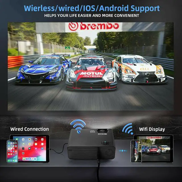 Alt view image 3 of 7 - Projector 23000 Lumens 1080P 3D LED 4K Mini WiFi Video Home Theater Cinema HDMI w/wifi