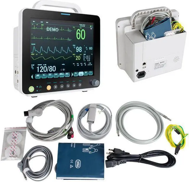 Alt view image 4 of 5 - 12'' Portable Multi-parameter Vital Sign Patient Monitor ECG NIBP RESP TEMP PR
