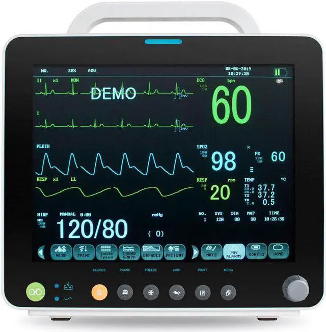 Main image of 12'' Portable Multi-parameter Vital Sign Patient Monitor ECG NIBP RESP TEMP PR