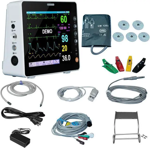 Alt view image 3 of 6 - 8" Medical Portable Patient Monitor ICU Vital Signs ECG NIBP RESP TEMP SPO2 HR