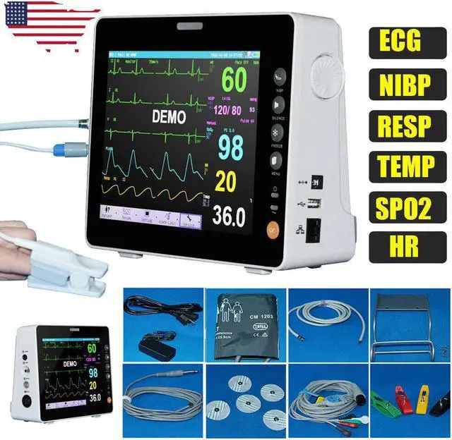 Main image of 8" Medical Portable Patient Monitor ICU Vital Signs ECG NIBP RESP TEMP SPO2 HR