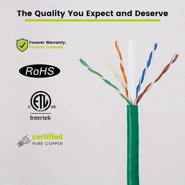 Alt view image 4 of 5 - Cat6 Plenum (CMP), 1000ft, Green, 23AWG 4 Pair Solid Bare Copper, 550MHz, PoE++ (4PPoE), ETL Listed, Unshielded Twisted Pair (UTP), Bulk Ethernet Cable