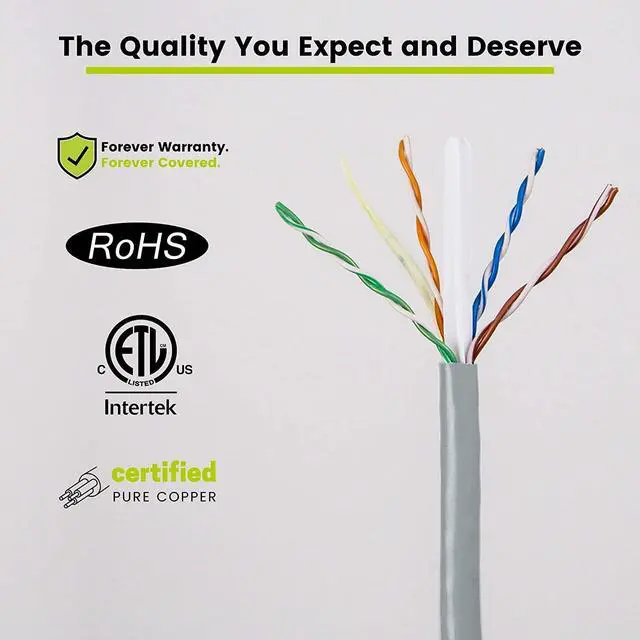 Alt view image 4 of 5 - Cat6 Plenum (CMP), 1000ft, Gray, 23AWG 4 Pair Solid Bare Copper, 550MHz, PoE++ (4PPoE), ETL Listed, Unshielded Twisted Pair (UTP), Bulk Ethernet Cable