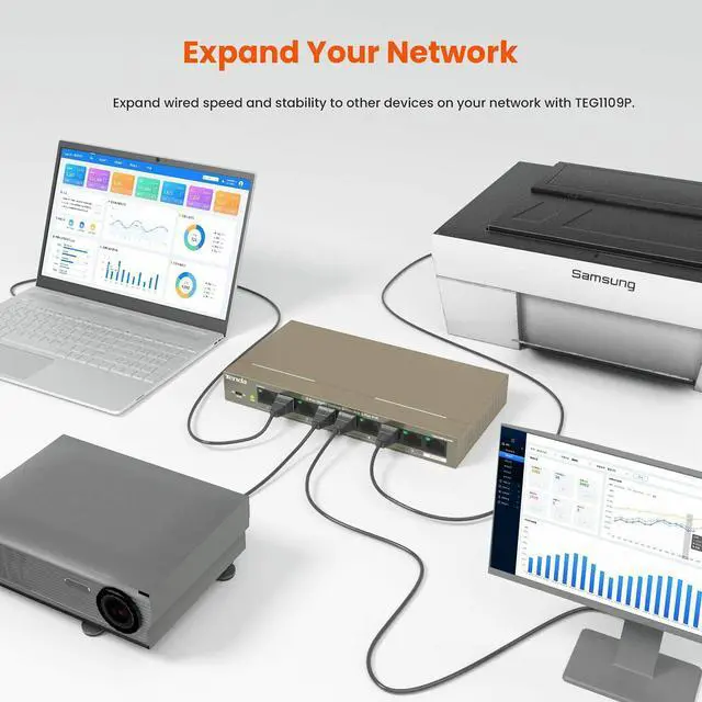 Alt view image 3 of 6 - Tenda TEG1109P-8-102W 9-Port Gigabit Ethernet Desktop Switch Hub with 8-Port PoE