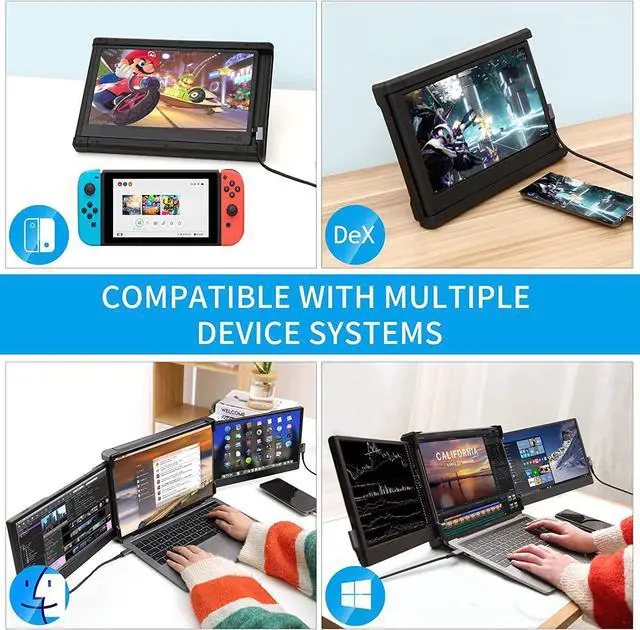 Alt view image 5 of 6 - P2 Triple Portable Monitor for Laptop Screen Extender Dual Monitor Extender 12 Inch FHD 1080P IPS Display Extender USB-A/Type-C/HDMI/Speakers for 13-16 Inch Notebook Computer Mac Windows Phone